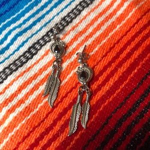 Rhinestone and Feather Earrings